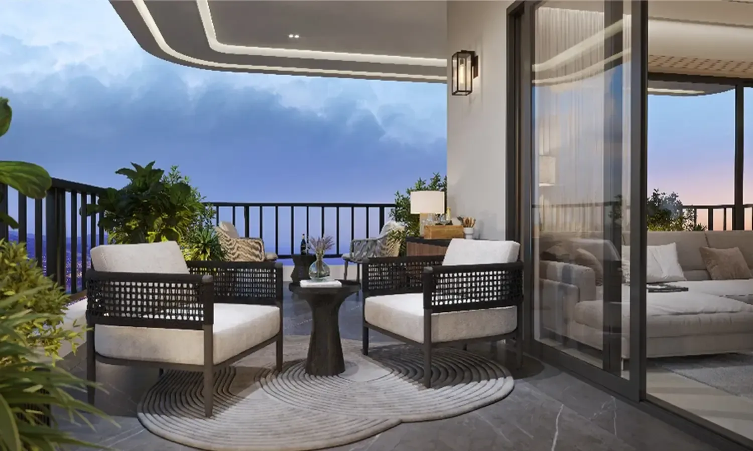 Balcony lounge at dusk