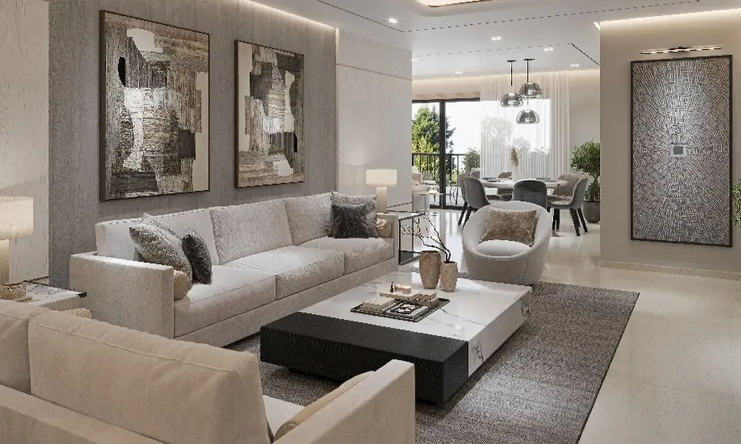 Living and dining area of a Sobha Crescent residence