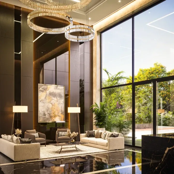 Double-height arrival lobby