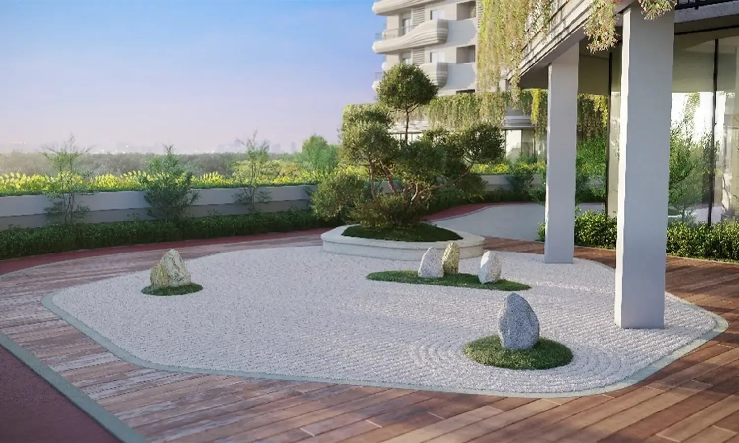 Landscaped zen garden deck